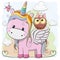 Cute Cartoon Unicorn and owl