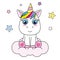 Cute Cartoon Unicorn sitting on a cloud