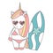Cute cartoon unicorn surfer funny summer vector illustration