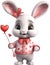 A cute cartoon Valentine rabbit. AI-Generated.