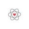 Cute cartoon vector atom icon with red heart