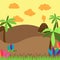 Cute Cartoon Vector Background of Desert, Jungle Or Ancient Landscape