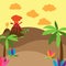 Cute Cartoon Vector Background of Desert, Jungle Or Ancient Landscape