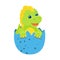 Cute cartoon vector childish green baby dinosaur for kids in egg