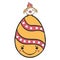 Cute cartoon vector decorated Easter egg with tiny chick and smiling face