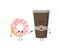 Cute cartoon vector donut and coffee characters