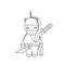 Cute cartoon vector illustration with black and white ninja unicorn with sword