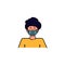 Cute cartoon wearing surgical mask isolated icon.