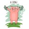 Cute cartoon weightlifter pig lifting the barbell.