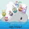 Cute cartoon whale and five owls