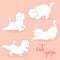 Cute cartoon white cat practicing yoga for beginners. Isolated vector clip art of yoga poses