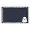 Cute cartoon white little ghost tongue out design postcard. Halloween dark blue letter sheet design, empty for text, message.