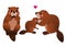 Cute cartoon wild beaver family vector image. Male and female beaver with their little beaver. Forest animals and rodents for kids
