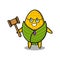 Cute cartoon wise judge corn holding a hammer