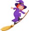 Cute cartoon witch flying on a broomstick