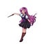 Cute cartoon witch witch long pink hair, holding magic wand