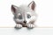 Cute cartoon wolf peeking from behind a white banner background generative ai