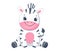 Cute cartoon zebra baby sits. Children illustration.Isolated on white background