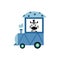 Cute cartoon zebra sitting in train wagon - exotic striped baby animal