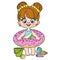 Cute cartoongirl in a swimsuit and with an inflatable ring for swimming color variation for coloring page on white