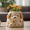 Cute Cartoonish Dog Planter With Flowers - Tabletop Photography