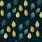 Cute Cartoonish Gold Leaves On Dark Blue Seamless Background