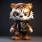 Cute Cartoonish Tiger Man In Vray Tracing Style - Chromepunk Industrial Design