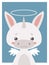 Cute cartoons style nursery vecor animal drawing of a guardian angel unicorn with halo and wings
