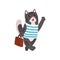 Cute cat animal cartoon character traveling with suitcase vector Illustration on a white background