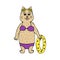 Cute cat in a bathing suit with a rubber ring.