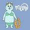 Cute cat in a bathing suit with a rubber ring with lettering