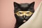 a cute cat in a burglar mask, created with Generative AI technology