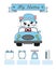 Cute cat in car. Baby birth print. Baby data template at birth.