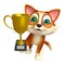 Cute cat cartoon character with winning cup