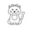 Cute cat, cartoon linear art, animal sketch. Vector illustration of little smile kitten, black outline style, isolated on white