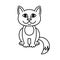 Cute cat, cartoon linear art, animal sketch. Vector illustration of little smile kitten, black outline style, isolated on white