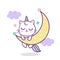 Cute cat cartoon Unicorn vector pony on moon, magic sleeping time