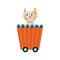 Cute cat character in children railway wagon flat vector illustration isolated.