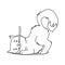 Cute Cat. Contour Cat Searches For A Mouse, Hunts Mice. Outline Cat Listens To The Rustling Of Mice Under The Floor. For Coloring