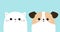 Cute cat dog face head set. Funny baby sad kitty puppy. Kawaii animal. White silhouette. Cute cartoon kitten character. Happy