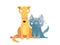 Cute cat and dog flat vector illustration