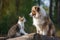 cute cat and dog in a scene of a popular television series, engaged in friendly competition
