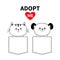 Cute cat dog sitting in the pocket. Adopt me. Red heart. Cartoon animals. Kitten kitty puppy character. Dash line. Pet animal coll