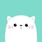 Cute cat face head. Funny baby sad kitty. Kawaii animal. White silhouette. Scandinavian style. Cute cartoon kitten character.