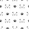 Cute cat face pattern seamless. Hand drawn sketch doodle kitty black face on white background. Cat footprint element