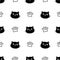 Cute cat face pattern seamless. Hand drawn sketch doodle kitty black face on white background. Cat footprint element