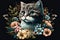 Cute Cat With Flowers: A Delightful Scene Of Nature\'s Beauty