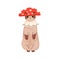 Cute cat in funny costume with mushroom cap. Halloween kitty disguised in fly agaric clothing. Adorable kitten