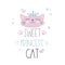 Cute cat head with crown and lettering -sweet princess cat
