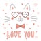 Cute cat in heart shaped glasses